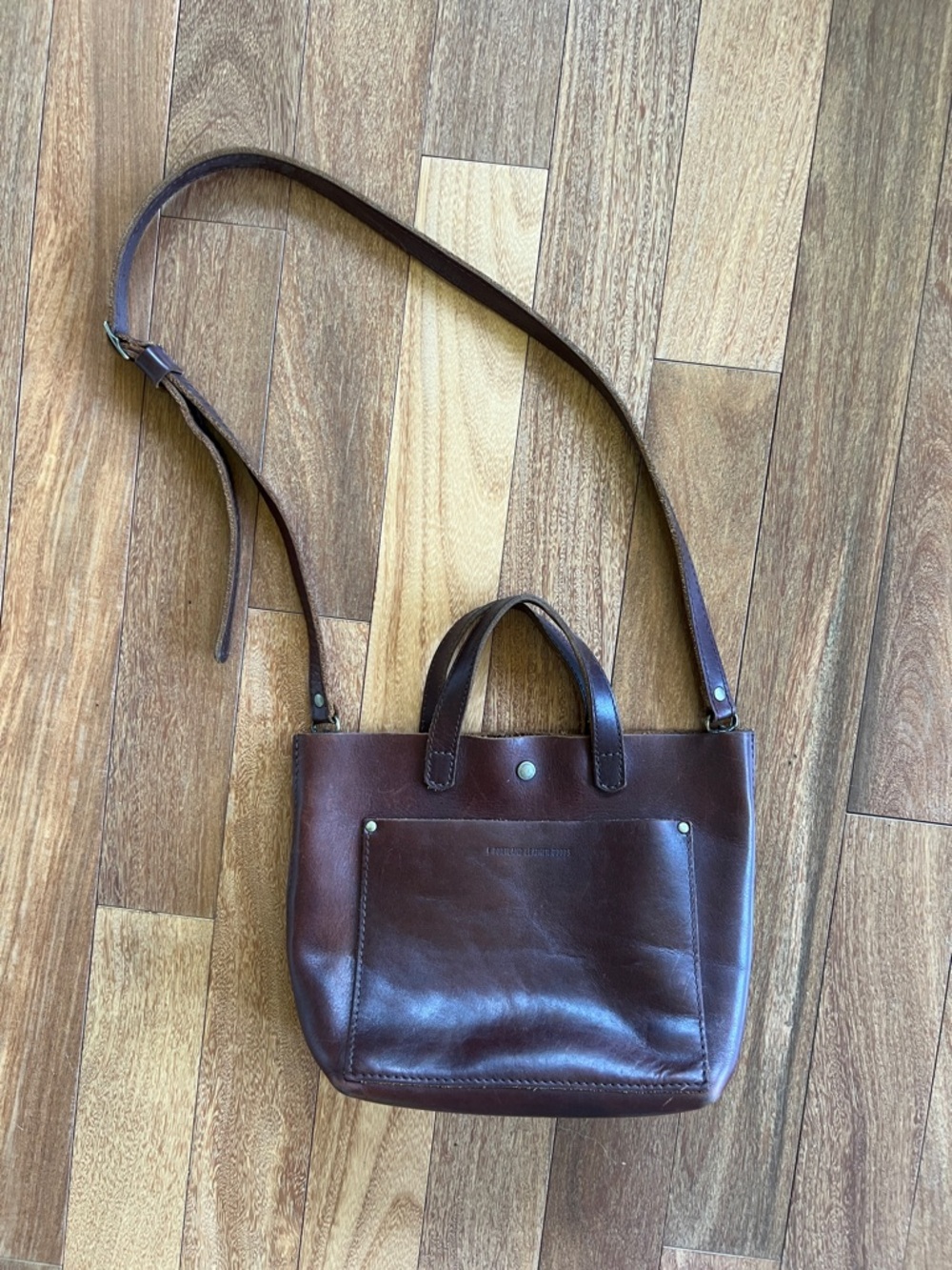 Portland leather mini crossbody tote in cognac - Picture 4 of 9